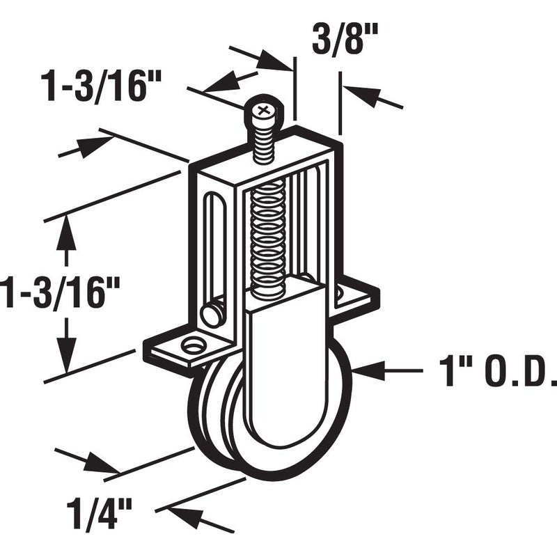 Slide-Co 11658 1 In. Nylon Spring-Loaded Rollers for Sliding Screen Doors, Columbia (2 Pack) - Image 2